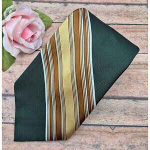 VTG 70s Platypus Wembley Wide Tie Green Gold Stripe Crest Lion Heraldic Wemlon
